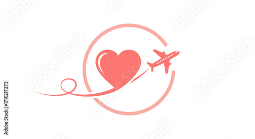 Love Travel Heart and Airplane Icon for Romantic Getaways