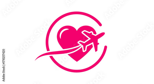 Travel with love A heart-shaped symbol with an airplane, perfect for travel agencies and romantic getaways