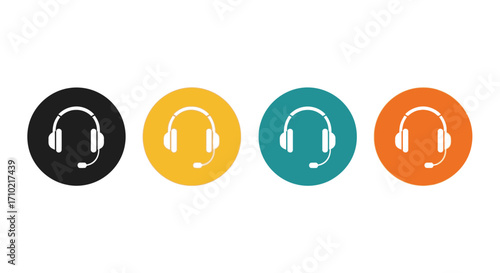 A colorful set of headset with microphone icons. Modern flat vector symbols for call center, customer service, telemarketing, and online support