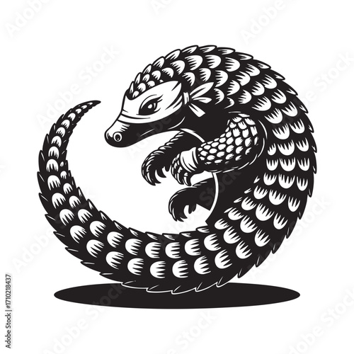 Pangolin Curled Up Black and White Illustration Conservation Endangered Species Awareness Simple and Clean Design Nature Artwork