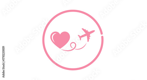 Pink Heart Airplane Icon Travel Love Symbol