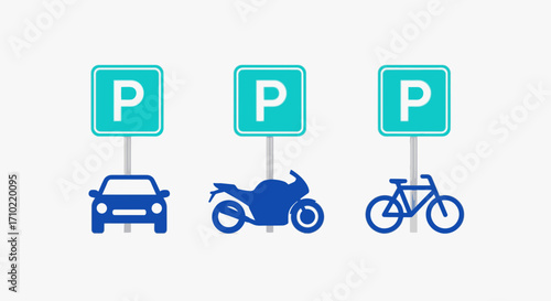 Parking Symbols Car, Motorcycle, Bicycle Parking Signs
