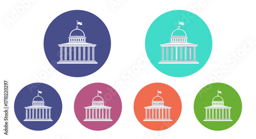 Government Building Icons Diverse Color Options for Website or App Design
