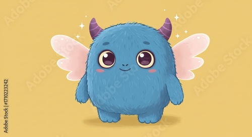 Cute blue monster with wings