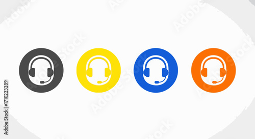 Headset Icons Four Color Variations for Customer Support