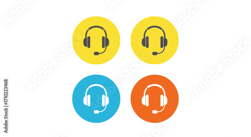 Colorful Headset Icons Support, Service, Communication