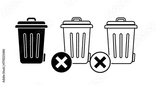 Trash Can Icons Delete, Remove, Disposal Symbols
