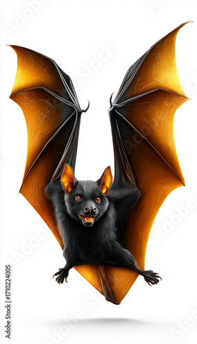 simple vector logo, perfect shaped flying halloween illustration bat. black isolated on white