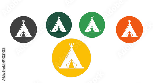 Colorful Teepee Tent Icons Camping, Adventure, Nature, Travel, Outdoors