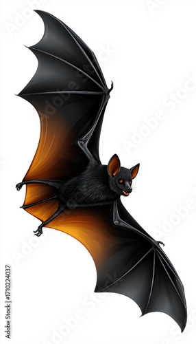 simple vector logo, perfect shaped flying halloween illustration bat. black isolated on white