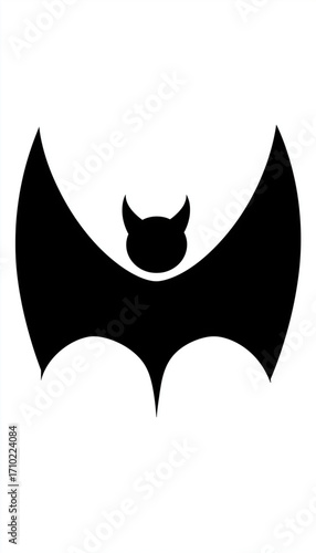 simple vector logo, perfect shaped flying halloween illustration bat. black isolated on white