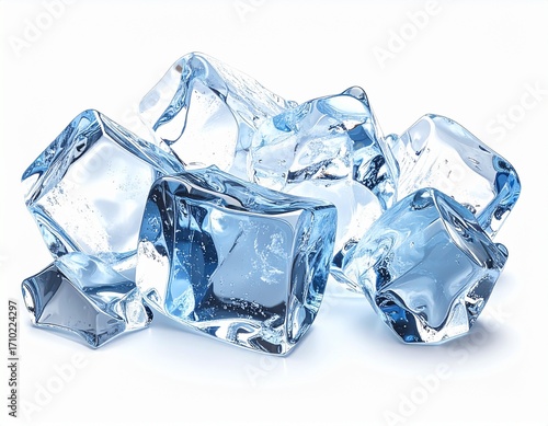 Glossy ice cube with melting edges, freshness and hydration concept