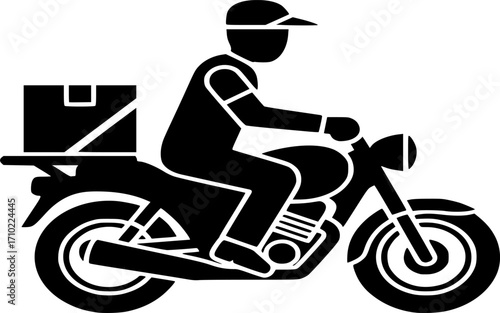 Delivery icon. a delivery man shipping parcel by riding a motorcycle icon symbol