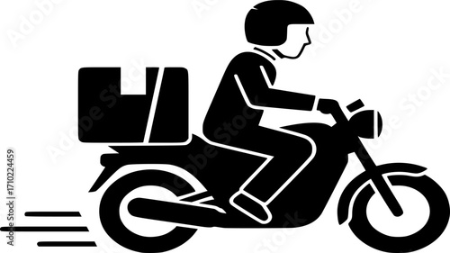 Delivery icon. a delivery man shipping parcel by riding a motorcycle icon symbol