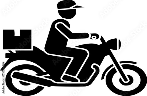 Delivery icon. a delivery man shipping parcel by riding a motorcycle icon symbol
