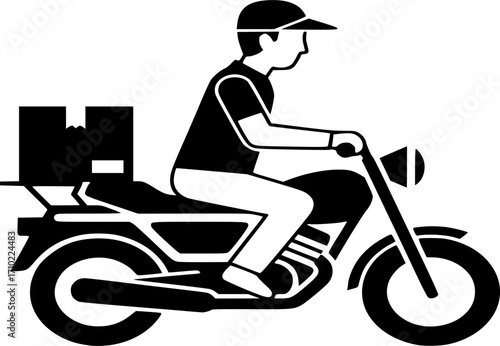 Delivery icon. a delivery man shipping parcel by riding a motorcycle icon symbol