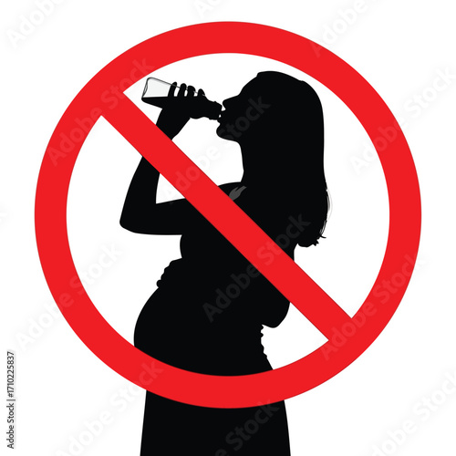 Pregnant woman silhouette with a no drinking sign, illustrating the importance of avoiding alcohol during pregnancy.