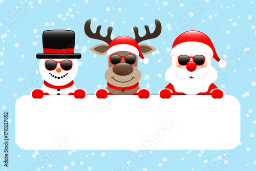 Schneemann Rentier Und Weihnachtsmann Sonnenbrille Gutschein Schnee Hellblau