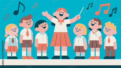 Illustration Of Teacher And Students In Choir Vector Design Template