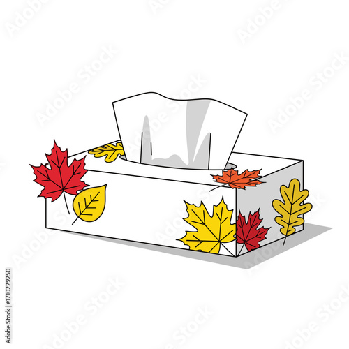 Tissue box with autumn leaves isolated on transparent background