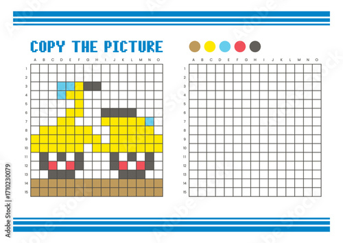 Copy the picture grid drawing worksheet for kids. Pixel art scooter