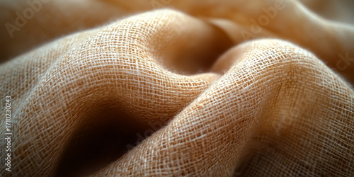 Close-up of wrinkled fabric in soft beige tone