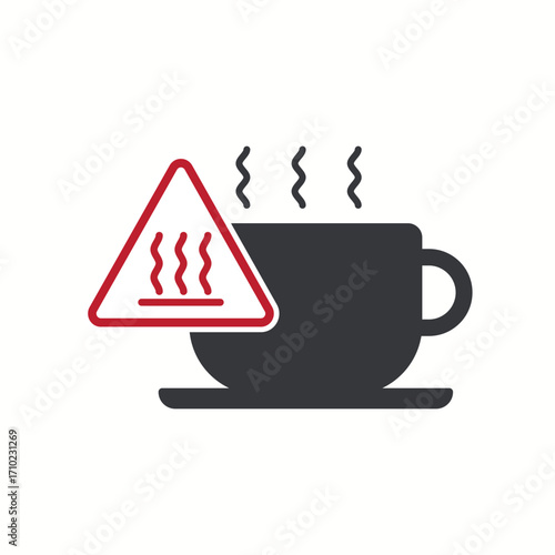 Isolated pictogram sign : hot coffee icon, hot beverages drinks caution label