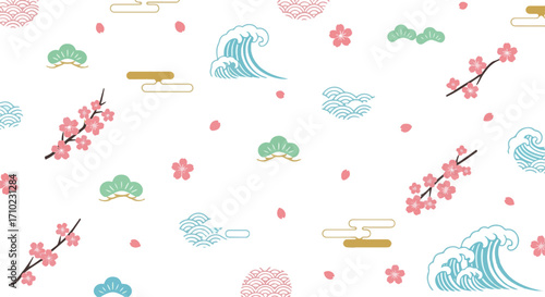  Create a Full HD Japanese style background vector art with white background.