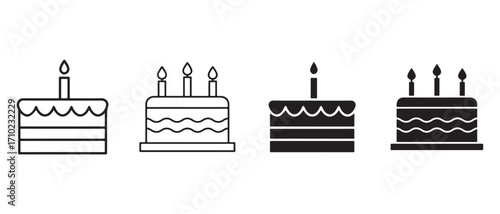Minimalist cake icons. isolated on white background for birthday and celebration.