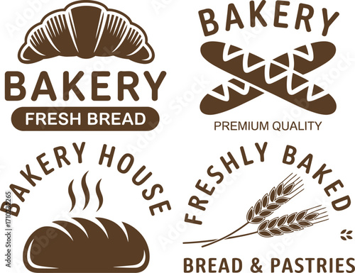 Collection of bakery logos with bread and pastry elements