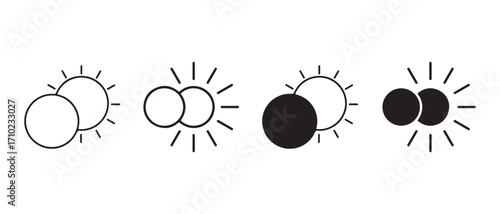 Solar eclipse phases icon set. isolated on white background in vector format.