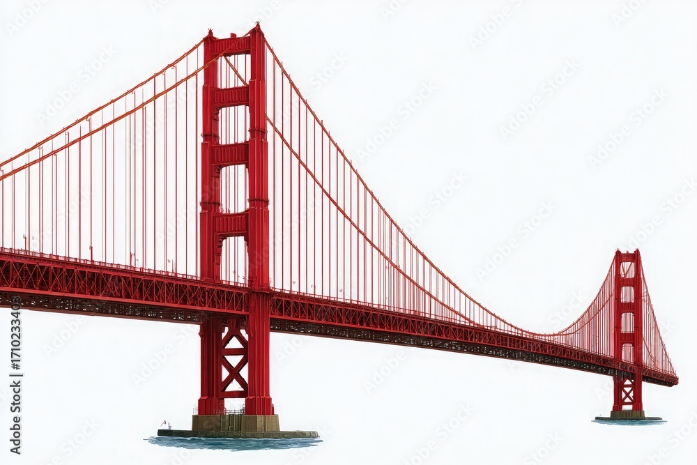 Fototapeta premium Golden Gate Bridge spanning across water with white background