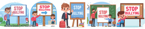 A person standing tall, saying "Stop Bullying". Vector, illustration, icon set