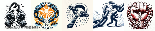 Broken chain symbol of freedom. Vector, illustration, icon set