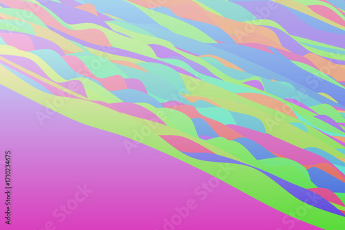 A vibrant and colorful background design featuring an array of smooth, flowing, and wavy ribbons in various pastel shades, all set against a bold pink and purple gradient.

