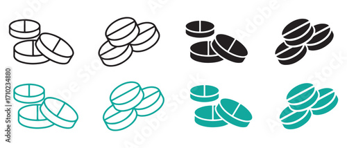 Medicine pills icons. in different styles and colors isolated on white background.