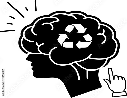 Thinking Mind Icon. Eco Conscious Brain and Environmental Idea in Line and Solid Vector Style