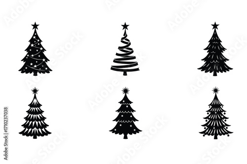 Set of Black Christmas Tree Silhouettes