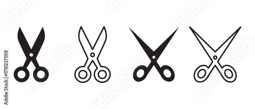 Collection of scissor symbol icons. isolated on white background in different styles.