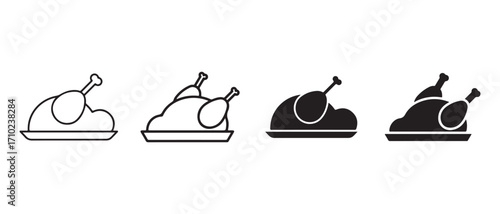 Roasted chicken icon. isolated on white background in different styles.