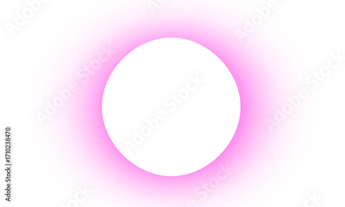 A glowing pink neon ring for futuristic cyberpunk designs & modern music event flyers. This abstract light frame or circular portal is isolated on a transparent background for easy use.