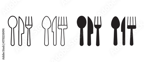 cutlery icons set. isolated on white background in black and white minimalist style.