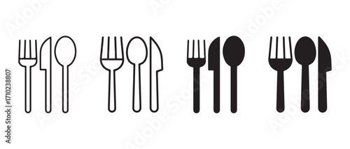 cutlery icons set. in black and white isolated on white background.