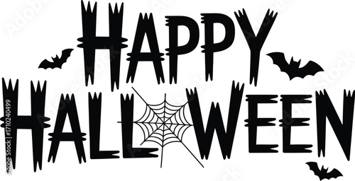 Spooky Halloween text with bats and spiderweb, perfect for festive greetings