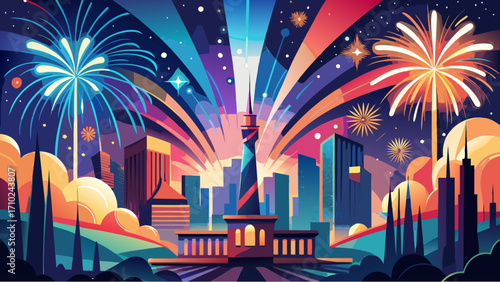 fireworks over the city