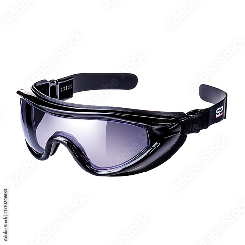 Protective Safety Goggles with Clear Lenses and Dark Frames on a Transparent Background