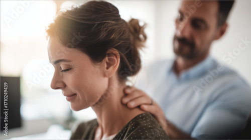 Professional chiropractor gently aligning patient’s neck