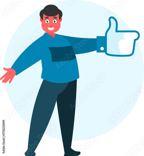 Man Showing Thumbs Up Sign – Approval and Success Vector Illustration