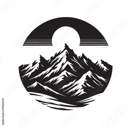 Black Snowy Mountain Silhouette Vector Illustration design, Solid White Background