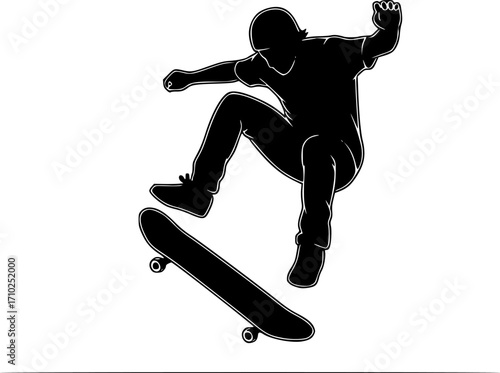 skateboard line art silhouette vector illustration
